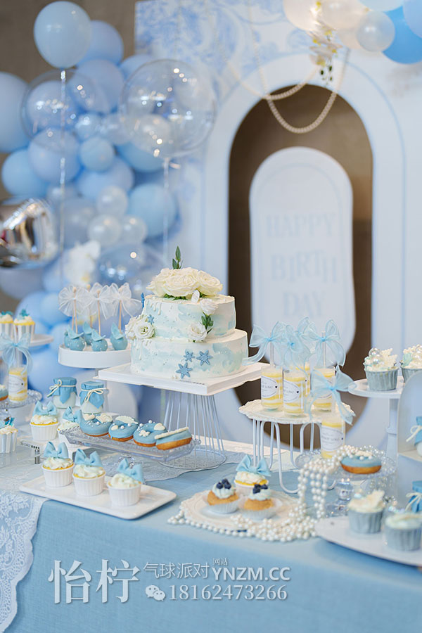 襄阳超温柔清爽的蓝色生日布置和甜品台-图五